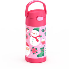 12oz FUNTAINER® WATER BOTTLE PINK SNOWMAN