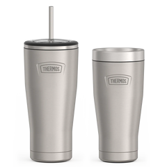 24oz Cold Tumbler with Straw & 16oz Travel Tumbler Bundle - Matte Stainless Steel