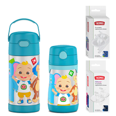 Cocomelon 12oz Water Bottle & 10oz Water Bottle with Extra Straws Bundle