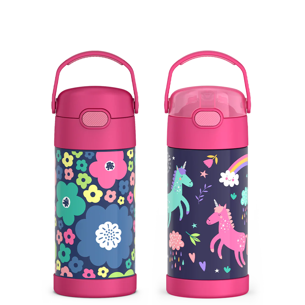 12oz FUNtainer Water Bottles Mod Flowers & Unicorn Bundle