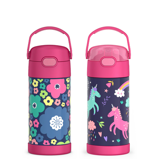 12oz FUNtainer Water Bottles Mod Flowers & Unicorn Bundle