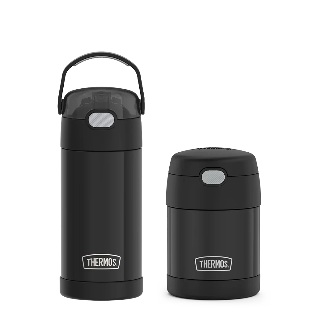 12oz FUNtainer Water Bottle & 10oz Food Jar Bundle - Matte Black