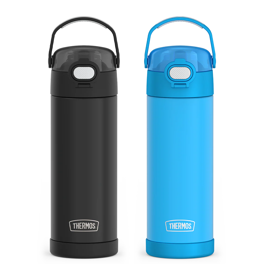 16oz FUNtainer Water Bottles with Locking Lids Black & Blue Bundle