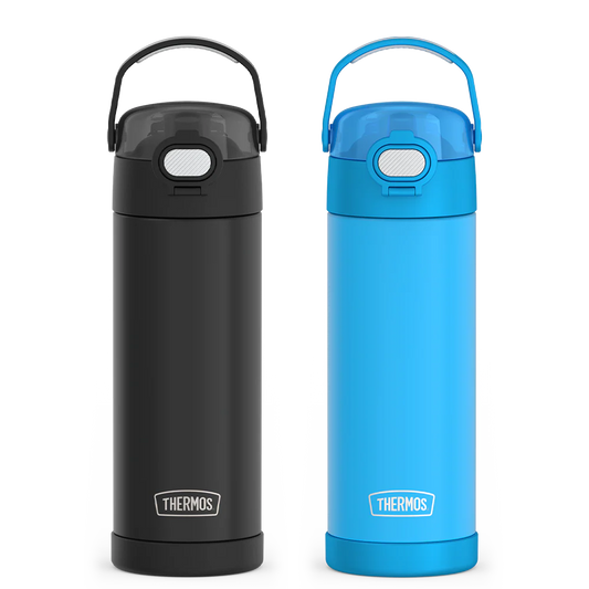 16oz FUNtainer Water Bottles with Locking Lids Black & Blue Bundle