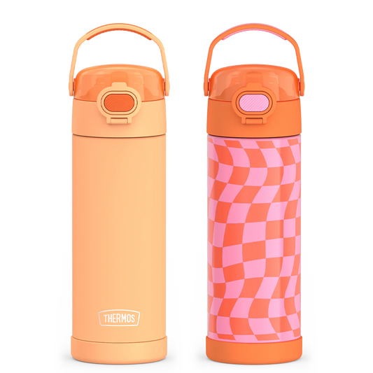 16oz FUNtainer Water Bottles with Locking Lids Neon Orange & Wavy Checkers Orange Bundle