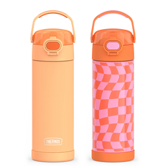 16oz FUNtainer Water Bottles with Locking Lids Neon Orange & Wavy Checkers Orange Bundle