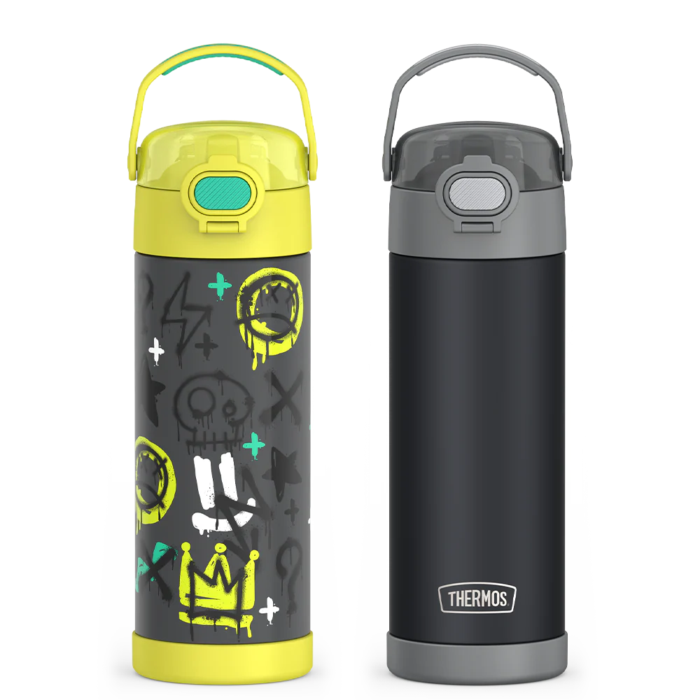 16oz FUNtainer Water Bottles with Locking Lids Charcoal & Graffiti Bundle