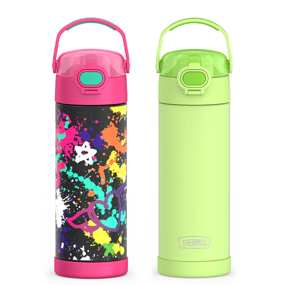16oz FUNtainer Water Bottles with Locking Lids Neon Lime & Graffiti Bundle