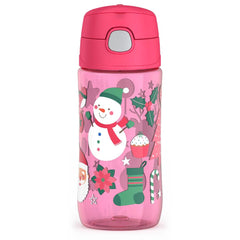 16oz THERMOS® KIDS PLASTIC WATER BOTTLE PINK SNOWMAN