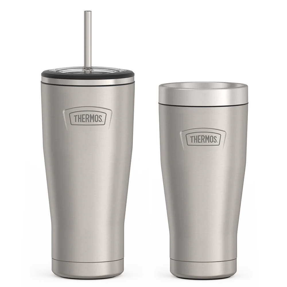 24oz Cold Tumbler with Straw & 16oz Travel Tumbler Bundle - Matte Stainless Steel
