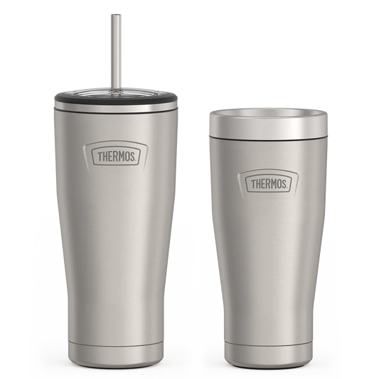 24oz Cold Tumbler with Straw & 16oz Travel Tumbler Bundle - Matte Stainless Steel