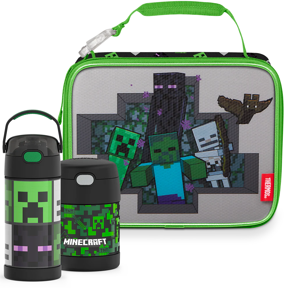 Minecraft Bundle - Soft Lunch Box, 12oz FUNtainer®  Bottle & 10oz FUNtainer® Food Jar