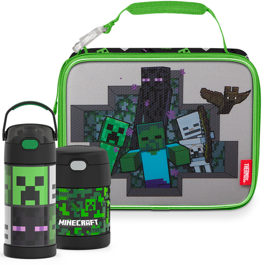 Minecraft Bundle - Soft Lunch Box, 12oz FUNtainer®  Bottle & 10oz FUNtainer® Food Jar