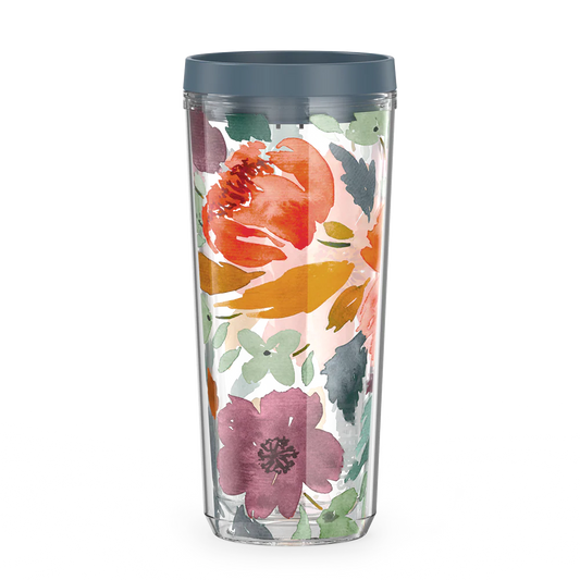 24oz DOUBLE WALL TUMBLER WATERCOLOR FLORAL